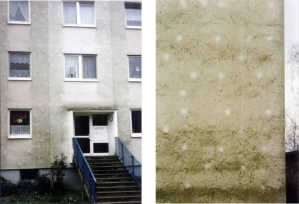Die hellen Punkte auf den beiden Fotos stammen von Metalldübeln, die wärmer sind als die Dämmung 